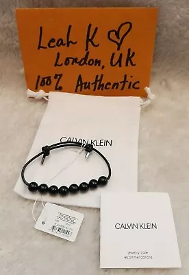 Genuine CALVIN KLEIN Black Beads Leather Bangle Bracelet Adjustable ~ Unisex • £21.99