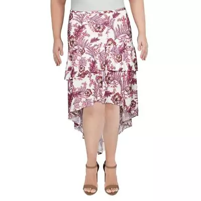 LINI Womens Meagan Red Floral Ruffled A-Line Midi Skirt S  6402 • £4.01