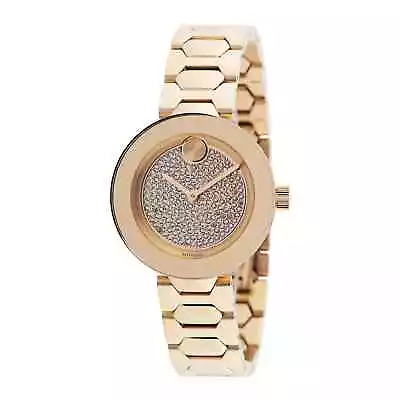 New Movado Bold Crystal Pave Rose Gold Tone Bracelet 32mm Trend Watch 3600493 • $299