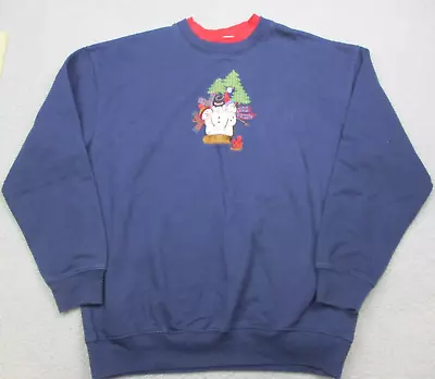 Vintage Christmas Sweatshirt Adult Large Embroidered Snowman Cardinal Winter 90s • $19.99