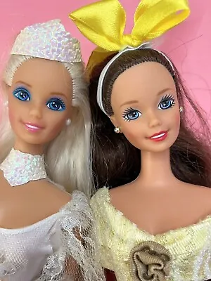 Wedding Fantasy Barbie Bride & Brunette Doll In Yellow Tagged Dress Lot • $19.14