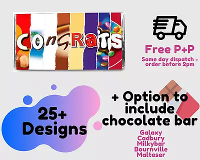 CONGRATS CHOCOLATE BAR WRAPPER | Congratulations Well Done Chocolate | FREE POST • £4.99