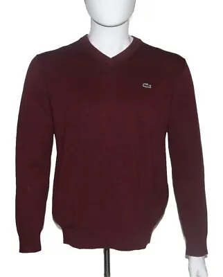 Lacoste Men's Long Sleeve V Neck Cotton Jersey Sweater Burgundy 5-Large NWT • $38.49