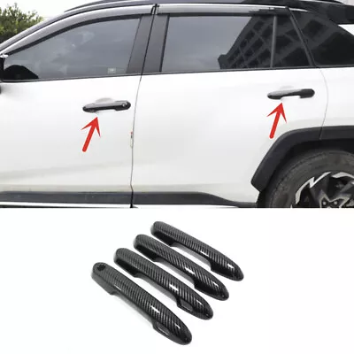 4pcs Car Door Handles Cover Trim Black Carbon Fiber Style ABS Plastic Durable • $20.82