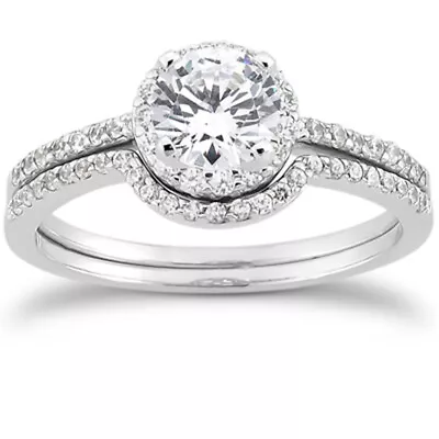 1/2ct Pave Diamond Halo Engagement Wedding Ring Set 14K White Gold • $755.99