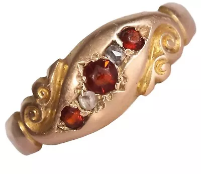 15ct Gold Victorian Garnet And Diamond Ring Size M Chester 1896 Antique • £295