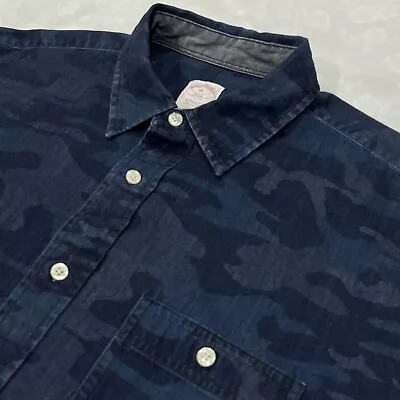 Brooks Brothers 346 Men Blue Camo Print Button Up Long Sleeve Shirt Pocket Sz XL • $24.99