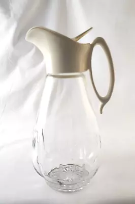 Vintage Creamer/Syrup Glass Pitcher Dispenser Ivory Plastic Lid Spout 20 Oz • $9.99