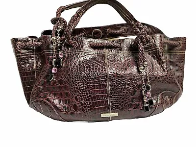 La Gioe Di Toscana Drawstring Embossed Tote Wine Burgundy Croc Leather • $115