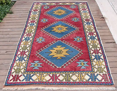 Turkish Rug 52''x87'' Handwoven Kars Carpet 133x222cm Wool Rug Modern Design Rug • £263.99