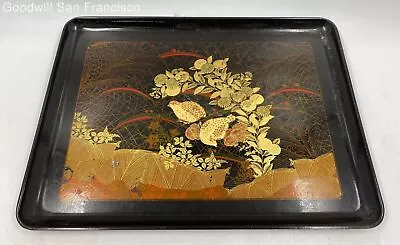 Vintage Japanese Otagiri Mcm Lacquerware Decorative Tray Golden Quails 10.5 X14  • $14.99