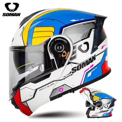 Motorcycle Helme With Rear Spoiler Flip Up Motorcycle Dual Lenses Moto Full Face • $169.60