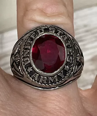 Crest Craft Vintage Sterling Silver Red United States Army Band Ring 925 Sz: 7.5 • $99.99
