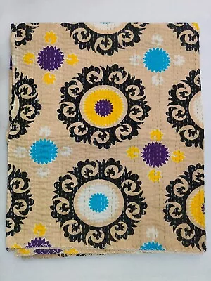 Indian Handmade Quilt Vintage Kantha Bedspread Throw Cotton Blanket Floral Print • $54.60