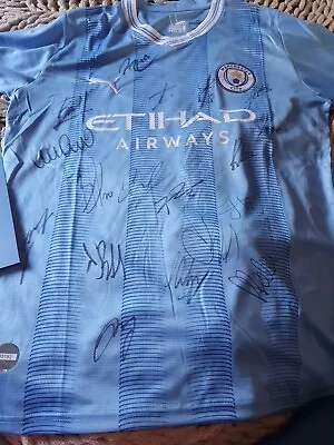 Hand Signed Squad Shirt Manchester City With Club Coa Haaland Grealish Bruyne... • £255