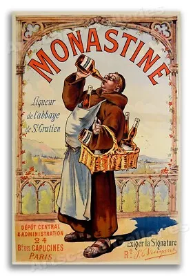 Monastine Liquor 1892 Vintage French Drinking Poster- 16x24 • $12.95
