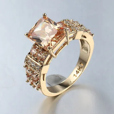 Multi Genuine Honey Morganite Gems Champagne Gold Plated Silver Ring Size 6-10 • $6.59