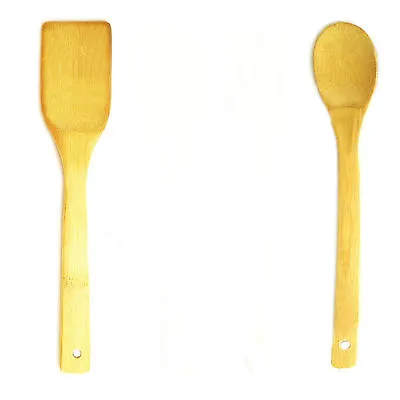 £2.30 • Buy 2 Pcs Set Wooden Spoon Spatula Bamboo Utensils Cooking Kitchen Tool Set