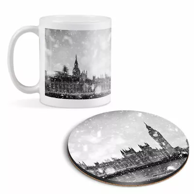 Mug & Round Coaster Set - BW - Houses Of Parliament Big Ben London #37098 • £9.99