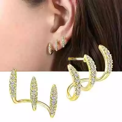 Simple Claw Design Stud Earrings Stainless Steel Jewelry Embellished Zircon Gift • $15.98