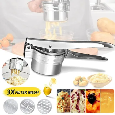 $15.41 • Buy Potato Ricer Masher Fruit Press With 3 Discs Professional All Stainless Steel AU