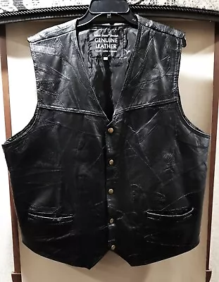 Mens XXL Italian Leather Black Waistcoat Vest 90s Biker Rock Metal Retro • $18.50