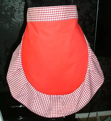 Ladies Red + White 50's Half Waist Apron Pinny Retro Vintage Style Frilly • £5.45