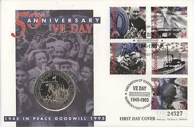 Coin Cover 1995 VE Day Contains Guernsey £2 TWO POUNDS  Coin 24527 • £6.99