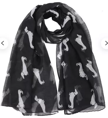 Lightweight Scarf With Dachshund Dog Pattern - Black Australian Seller • $24.95