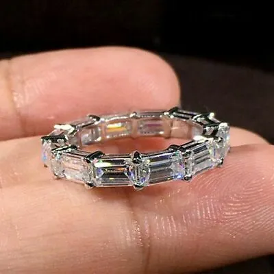 $171.47 • Buy Women's Lab-Created Full Band Ring 2Ct Emerald Cut Diamond 14K Yellow Gold Over