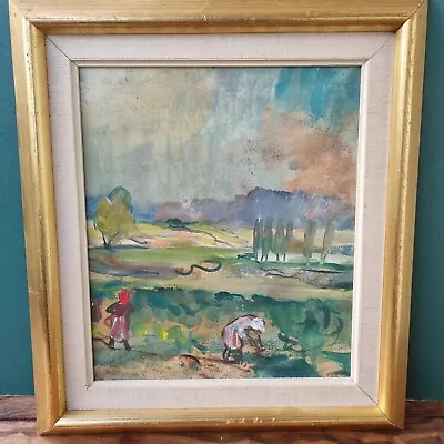 Vintage Scandinavian Modernist Landscape Summer Field Gouache • $95.81