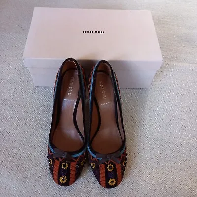 Vintage Miu Miu Shoes Size 37.5 UK 4.5 Heels Court Scamosciato Ebano With Box • £80