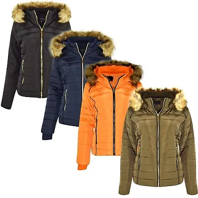 $30.48 • Buy New Womens Ladies Quilted Winter Coat Puffer Fur Hooded Jacket Parka 4 Colours