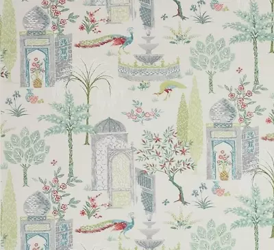 JANE CHURCHILL CURTAIN FABRIC  Persian Grove  2.4 METRES GREEN/AQUA COTTON/LINEN • £69.29