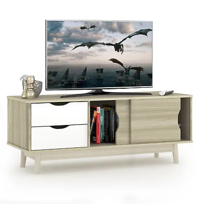 Costway TV Stand For TV Up To 60  Media Console Table Storage With Doors Oak • $99.99