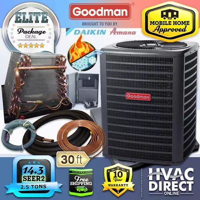 2.5 Ton Goodman AC Heat Pump & Mobile Home Coil Central Air System Install Kit • $2910