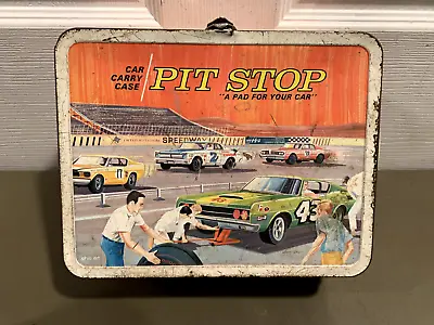 Vintage 1968 PIT STOP Lunchbox Ohio Art Car Carry Case Hot Wheels Matchbox Tin • $45.59