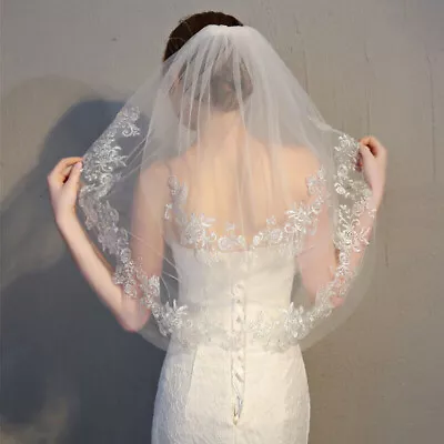 Two Layer Lace Short Bridal Veil With Comb Elbow Length Wedding Veil Ivory White • $8.19