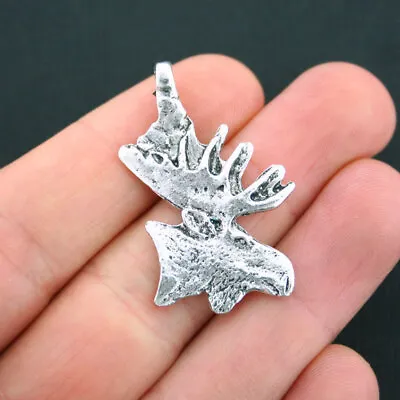 2 Large Moose Charms Antique Silver Tone Moose Head - SC4838 • $4.99