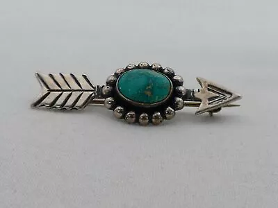 Vintage Native American Sterling Silver & Turquoise Arrow Brooch PJ-14 • $29.99