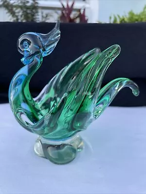 Vintage Murano Style Blue And Green Glass Swan 7” Tall • $27.77