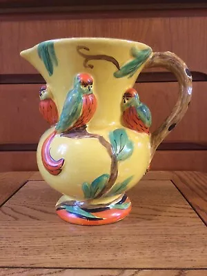 Vintage 1930s Art Deco Wade Heath Hand Painted Tropical Birds Pitcher Jug • £19.95