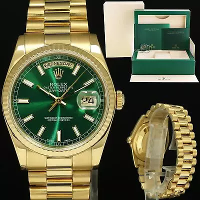 MINT 2002 Rolex President Yellow Gold Day Date Green Stick 118238 Watch Box • $22992.13