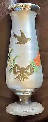 Antique Hand Blown Mercury Glass Vase 14 1/2” Tall 6” Diameter Floral W/Bird • $111