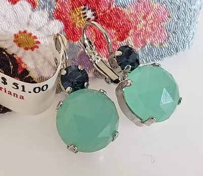 $51 MARIANA Fairytale Pacific Green Blue Faceted Crystal Rhodium Plated Earrings • $30.60