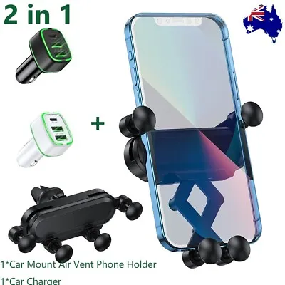 $16.99 • Buy 2 IN 1 Gravicy Car Phone Holder + Dual USB PD Car Charger For IPhone Samsung AU