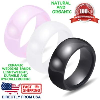 Ceramic Wedding Band Womens Mens Durable Hypoallergenic 8mm Comfort Fit Ring  • $14.20