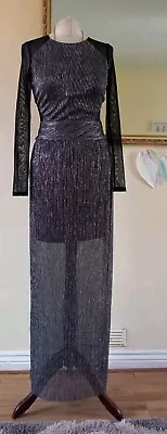 Miss Selfridge Silver Black Maxi Dress With Mesh SIZE 8 • £12