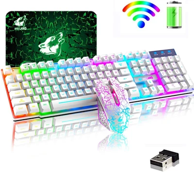 $13.99 • Buy Wireless PC Gaming Keyboard&Mouse Rainbow LED Backlit Rechargeable Mechanical