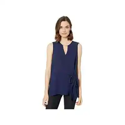 MICHAEL Michael Kors Petite Blue Gold Tone Bar Neck Crossover Tie Top SZ PM • $35